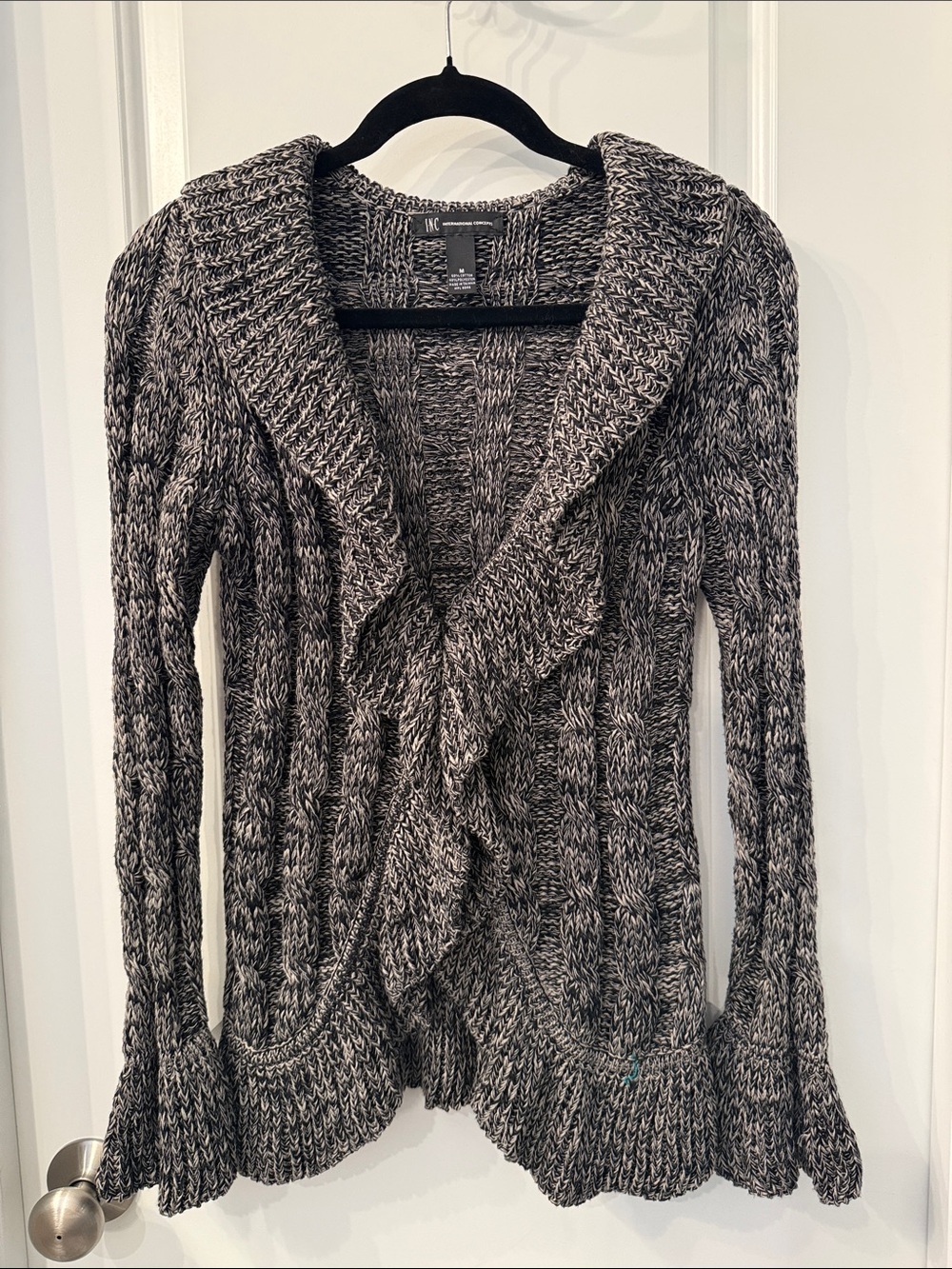 INC International Concepts Gray Marled Open-Front Ruffle Cardigan Sweater